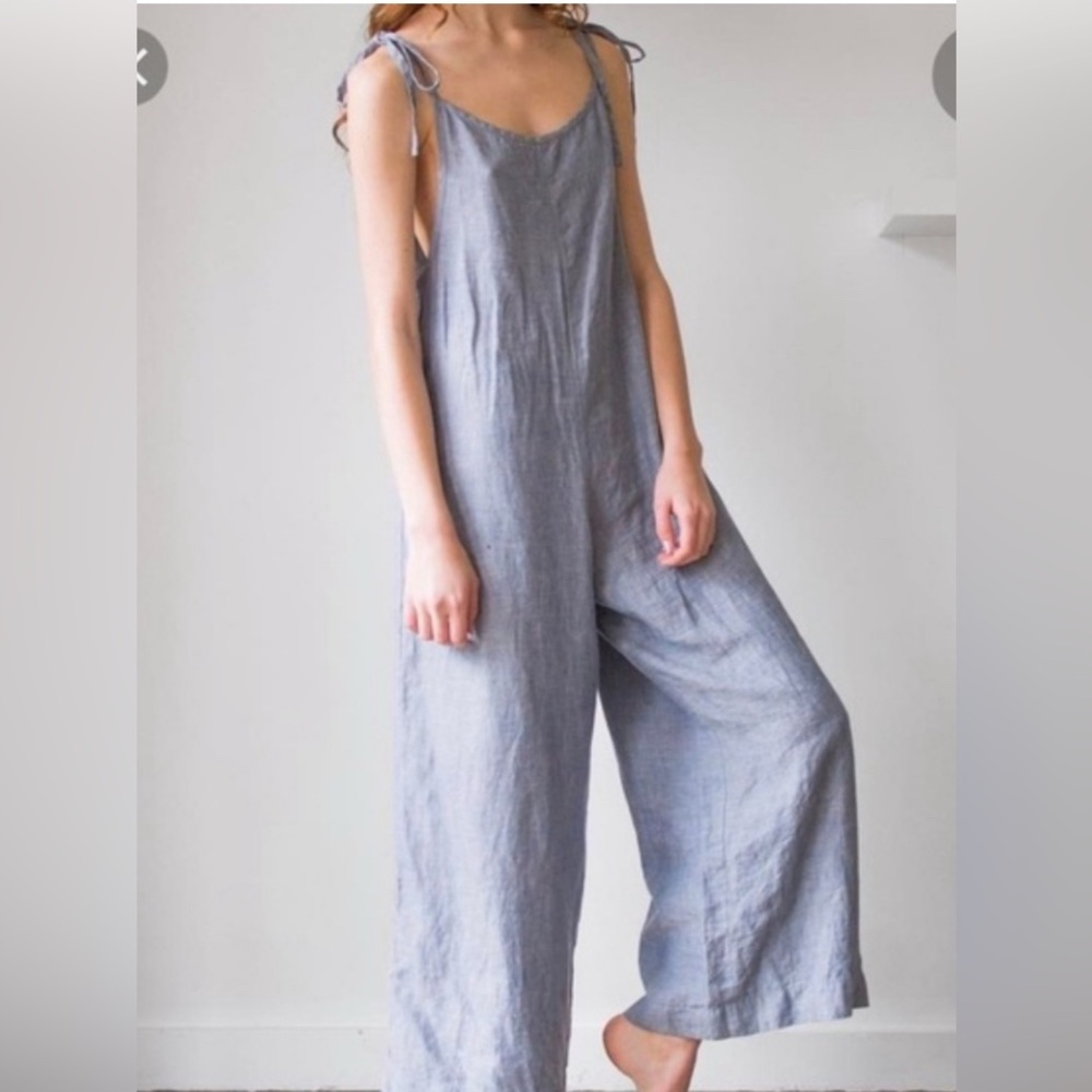 J. Peterman linen jumpsuit palazzo wide leg XS oversized layering chambray S